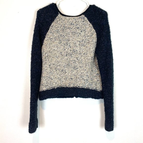 American Eagle Metallic Wool Sweater Zipper Cardigan Jacket Knit Navy White M - Picture 2 of 10